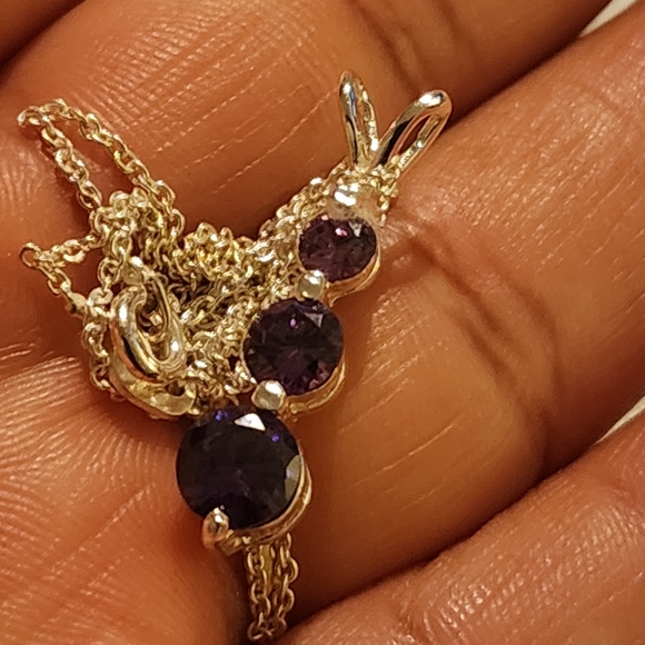 Silver necklace Oval Amethyst Triple Drop Pendant Necklace in Sterling Silver, c - Picture 4 of 13